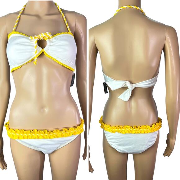 Raisins Other - New Raisins Surfari Yellow White Brazilian Bandeau Ruffle Bikini Set